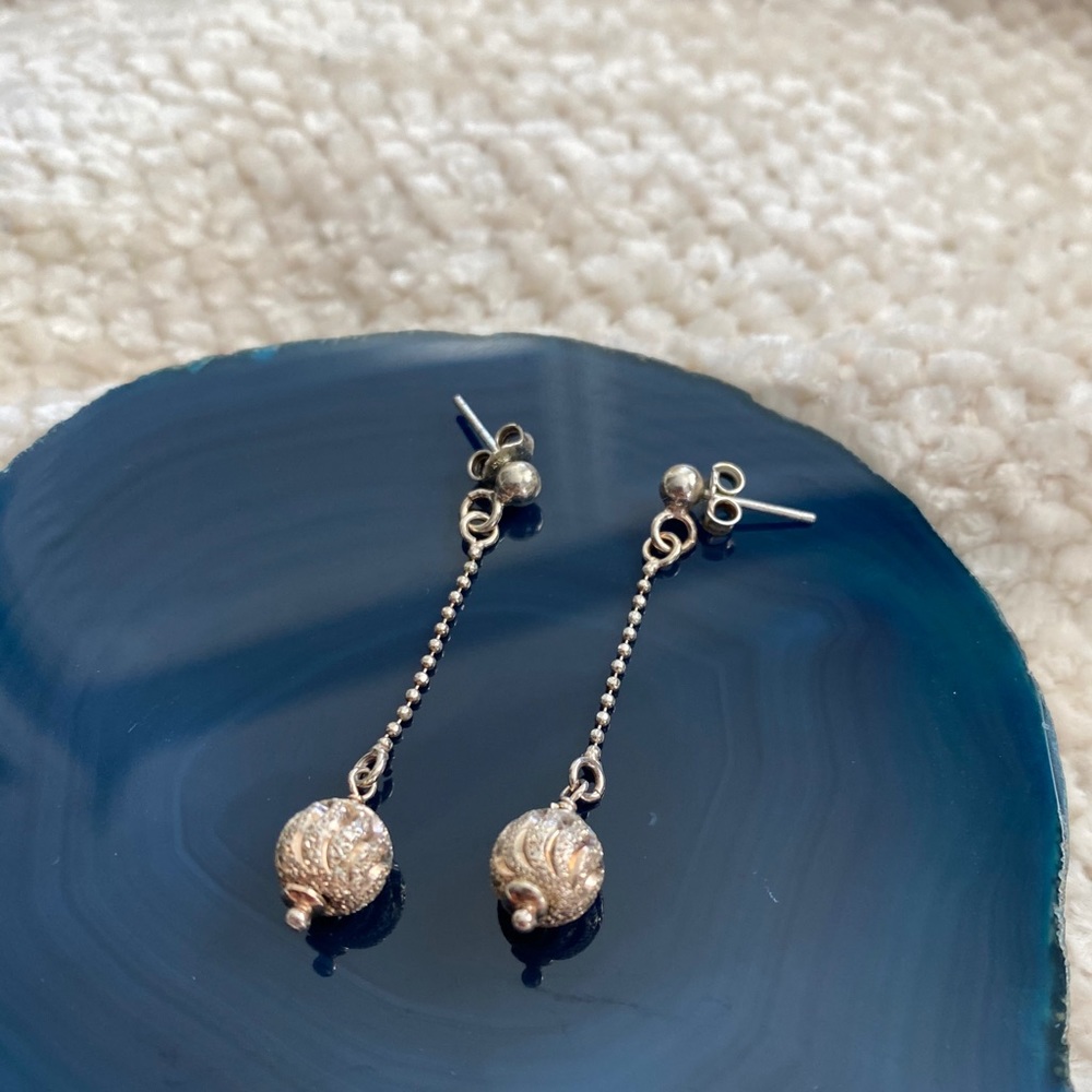 Solid Sterling Silver Drop Earrings - image 1